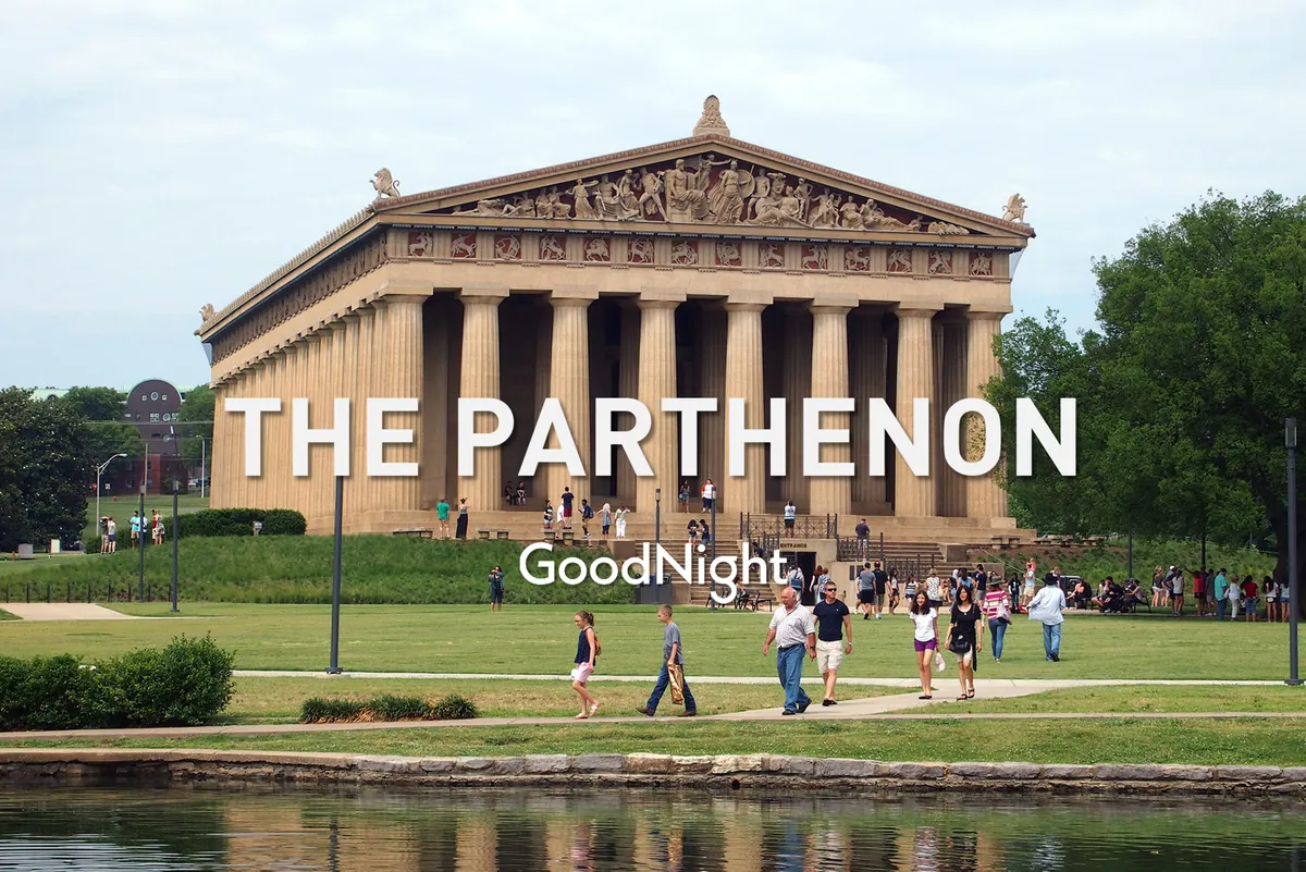 This image captures The Parthenon, a striking historical replica set amidst lush greenery in Centennial Park. Visitors are seen strolling and engaging with the setting, emphasizing its role as a beloved city landmark and family destination.